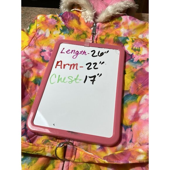 Vintage Suzie Belle Fashion Belted Hooded Lined Child Size 14 Bright Floral Coat - Picture 8 of 14